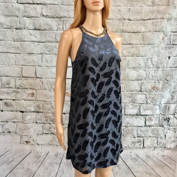 🔥NWT Navy Blue Leaf Patterned Lace Up Dress - Picture 3 of 8